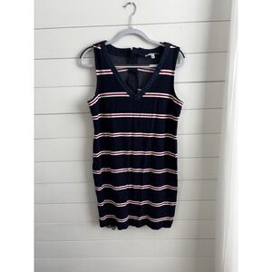 Banana Republic Shift Dress Womens 12‎ Sleeveless Blue Striped  Zipper 0341